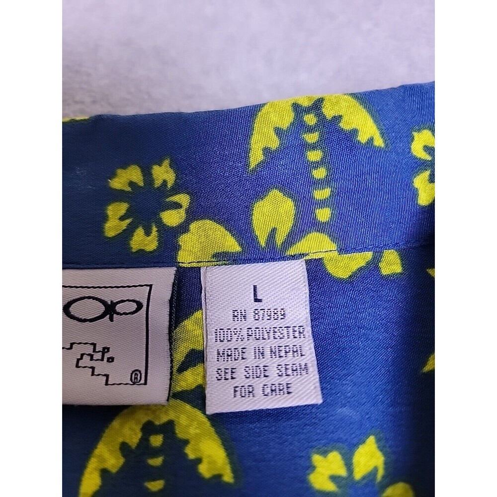 VTG OP Ocean Pacific Hawaiian Shirt Mens L Blue Green Girls Floral Palm Loop - Picture 3 of 12